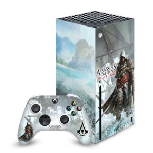 head case designs officially licensed assassin's creed edward kenway key art black flag graphics matte vinyl sticker gaming skin decal cover compatible with xbox series x console and controller bundle