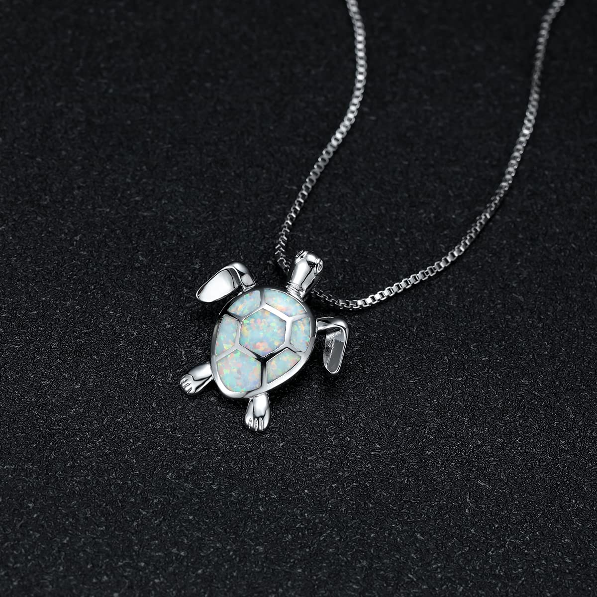 Vanel Turtle Necklace 925 Sterling Silver Opal Sea Turtle Necklace for Women Turtle Gifts for Women Girls Hawaiian Beach Opal Turtle Jewelry with Box