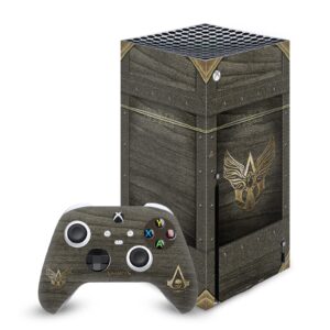 head case designs officially licensed assassin's creed wood and gold chest black flag graphics matte vinyl sticker gaming skin decal cover compatible with xbox series x console and controller bundle