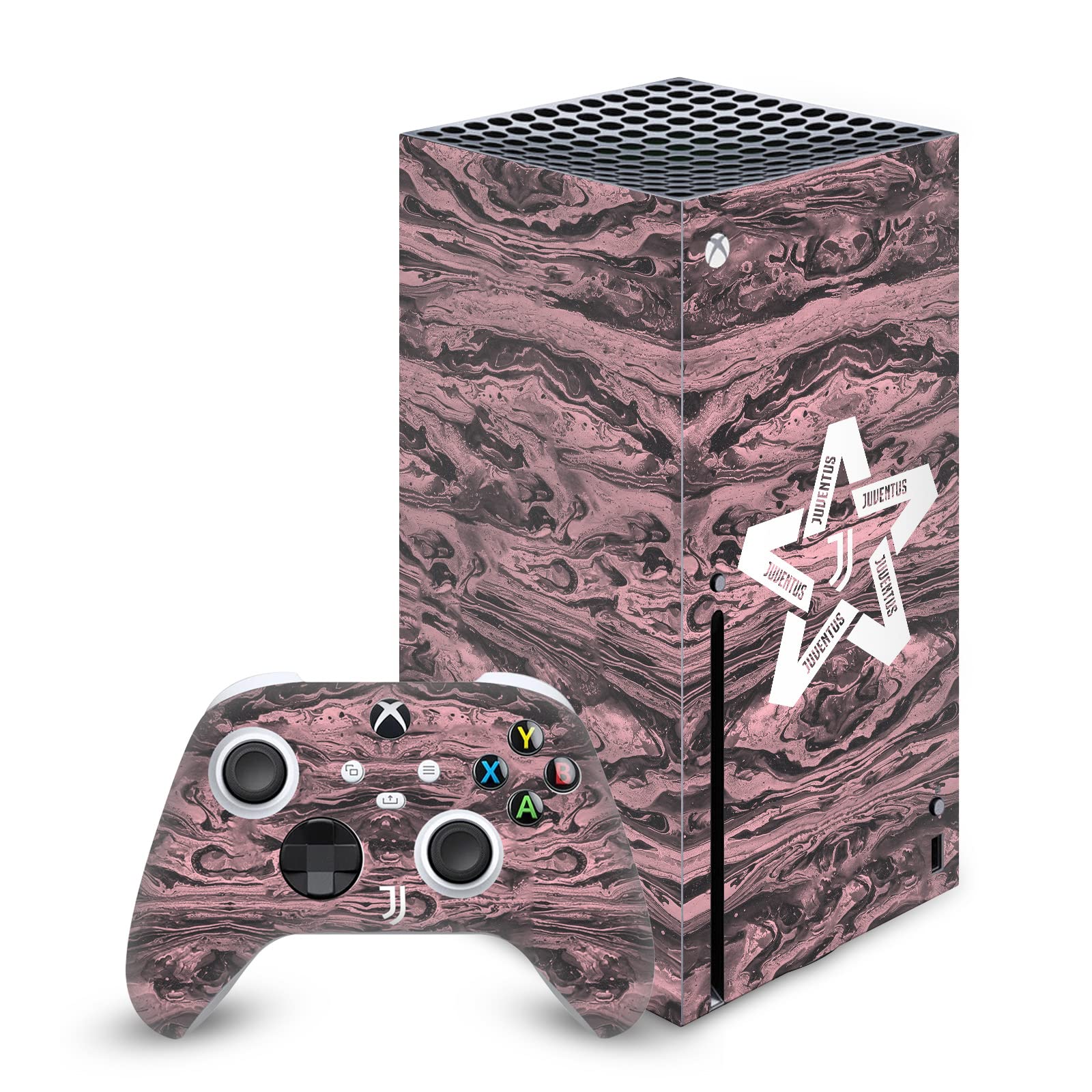 Head Case Designs Officially Licensed Juventus Football Club Black & Pink Marble Logo Art Matte Vinyl Sticker Gaming Skin Decal Cover Compatible with Xbox Series X Console and Controller Bundle