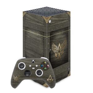 head case designs officially licensed assassin's creed wood and gold chest black flag graphics vinyl sticker gaming skin decal cover compatible with xbox series x console and controller bundle