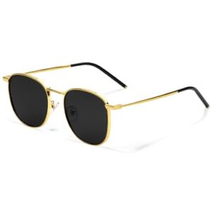 Veda Tinda Vision Sunglasses Women and Men Trendy Retro Square Black TAC Gold Frame Polarized UV400 Protection C09S01