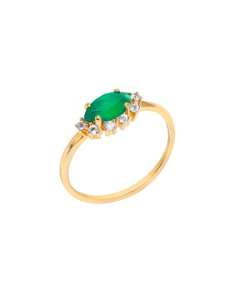 YoTreasure 0.60 ct. t.w. Green Onyx & White Topaz 10kt Yellow Gold Ring