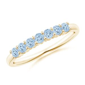 CARILLON 925 Sterling Silver 1.40 Ctw Round Aquamarine Gemstone Eternity Women Wedding Ring (Yellow Plated, 9)