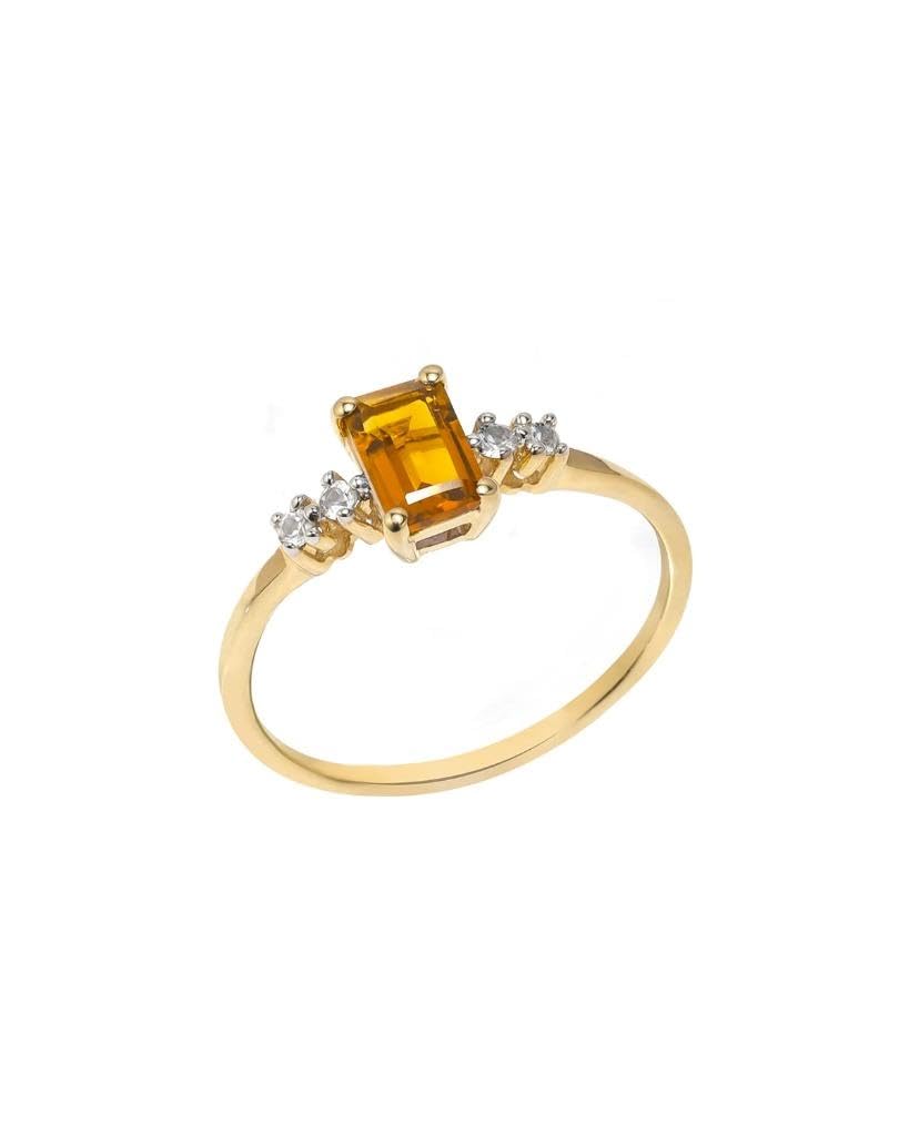 YoTreasure Healing Crystal Citrine & White Topaz 10kt Yellow Gold Engagement Ring