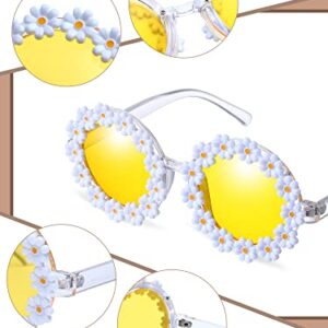 8 Pairs Daisy Sunglasses Disco Festival Sunglasses Fun Flower Sunglasses for Women Retro Floral Round Shape Sunglasses (Multi Colors)