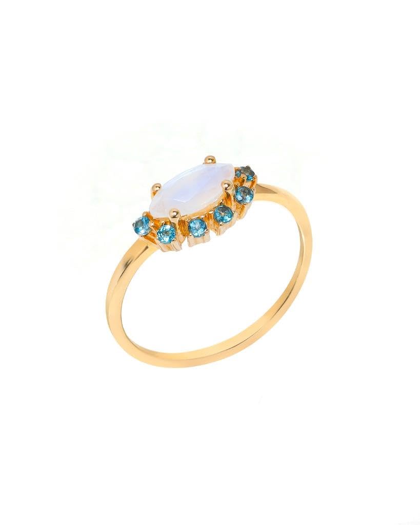 YoTreasure 0.65 ct. t.w. Moonstone & London Blue Topaz 10kt Yellow Gold Ring