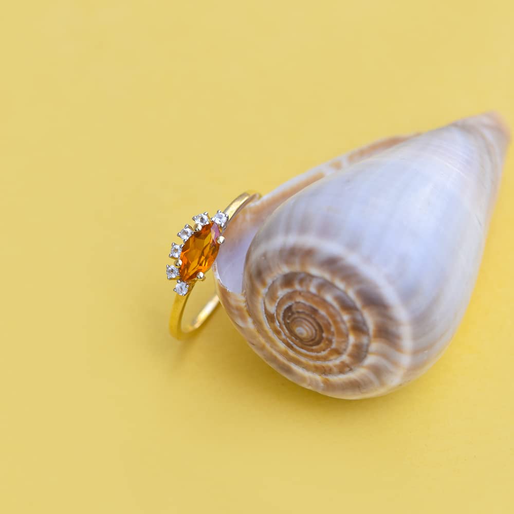 YoTreasure Healing Crystal Citrine & White Topaz 10kt Yellow Gold Evil Eye Ring