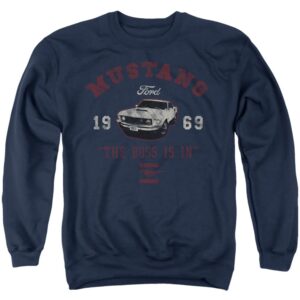 popfunk classic ford mustang the boss is in unisex adult crewneck sweatshirt, navy, 3x-large