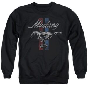 Popfunk Classic Ford Mustang Stripes Unisex Adult Crewneck Sweatshirt, Black,Medium