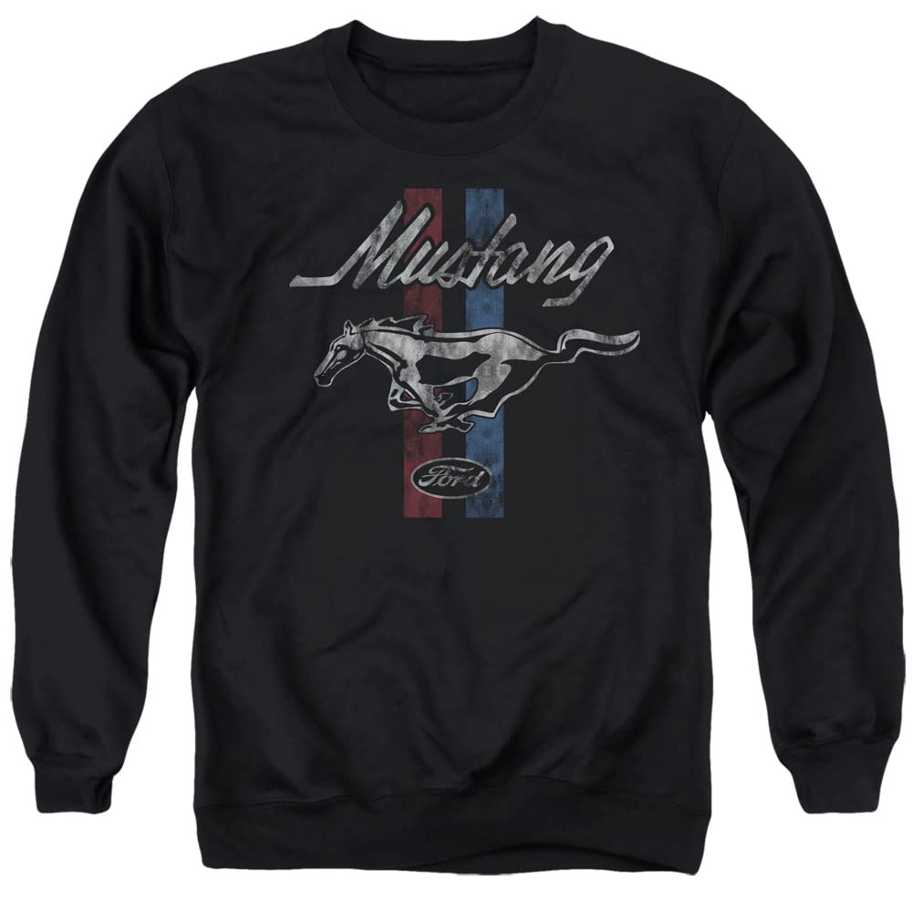 Popfunk Classic Ford Mustang Stripes Unisex Adult Crewneck Sweatshirt, Black,Large