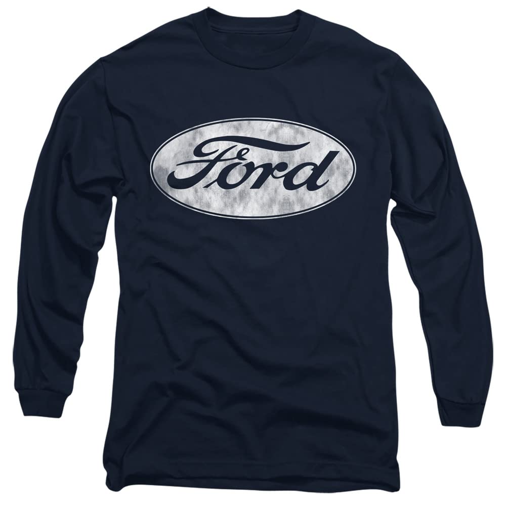 Popfunk Classic Ford Logo Unisex Adult Long-Sleeve T Shirt,Navy, Large