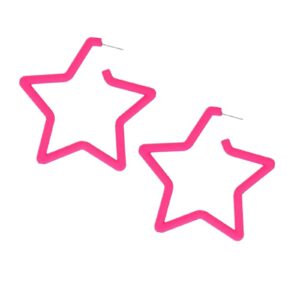 80 90s Colorful Classic Big Star Triangle Heart Shape Hoop Earrings Retro Neon Frosted Geometric Candy Color Dangle Piercing Earring for Women Costume Accessory Party Jewelry-A pink star