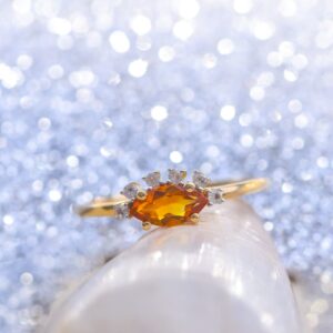 YoTreasure Healing Crystal Citrine & White Topaz 10kt Yellow Gold Evil Eye Ring