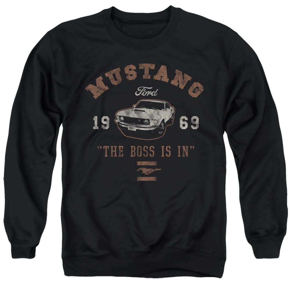 Popfunk Classic Ford Mustang The Boss Is In Unisex Adult Crewneck Sweatshirt, Black,Medium