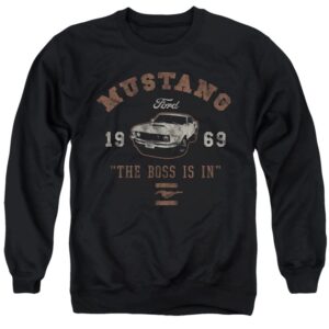 popfunk classic ford mustang the boss is in unisex adult crewneck sweatshirt, black,large