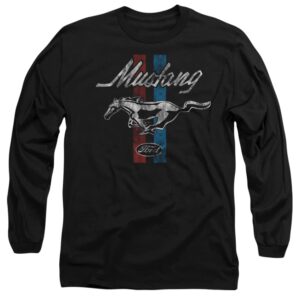 popfunk classic ford mustang stripes unisex adult long-sleeve t shirt, black,medium