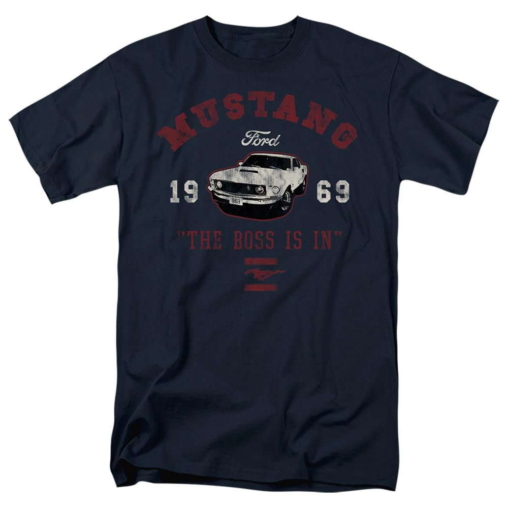 Popfunk Classic Ford Mustang The Boss is in Unisex Adult T Shirt, Navy, Small