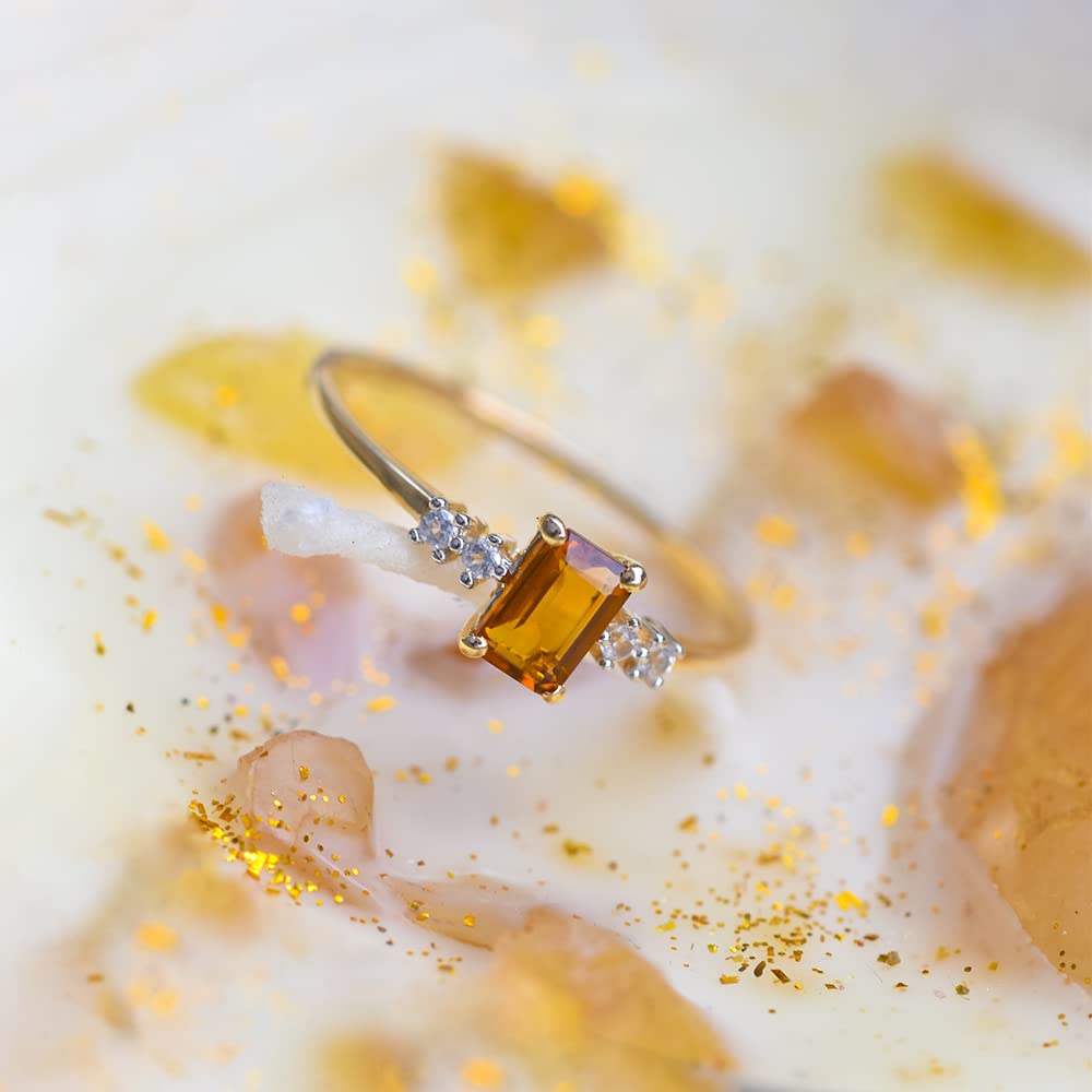 YoTreasure Healing Crystal Citrine & White Topaz 10kt Yellow Gold Engagement Ring