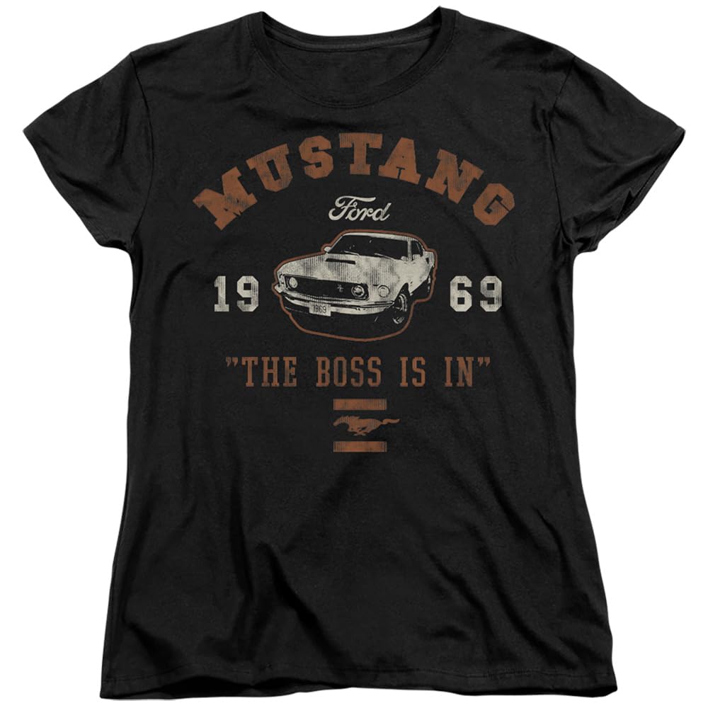 Popfunk Classic Ford Mustang The Boss is in Women's T Shirt,Black, 2X-Large