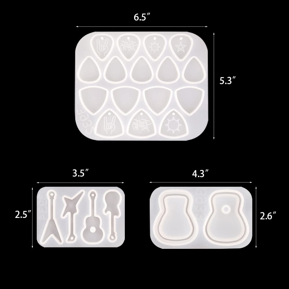 3Pcs Guitar Pick Resin Molds Guitar Triangle Plectrum Silicone Molds for Resin Casting Guitar Pick Case Mold Guitar Pendant Epoxy Molds for Musical Accessories Keychain