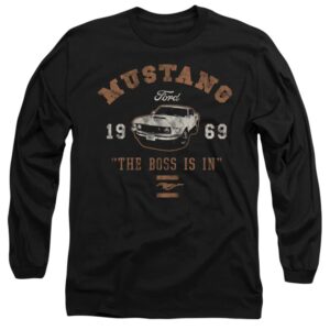 Popfunk Classic Ford Mustang The Boss is in Unisex Adult Long-Sleeve T Shirt, Black,X-Large