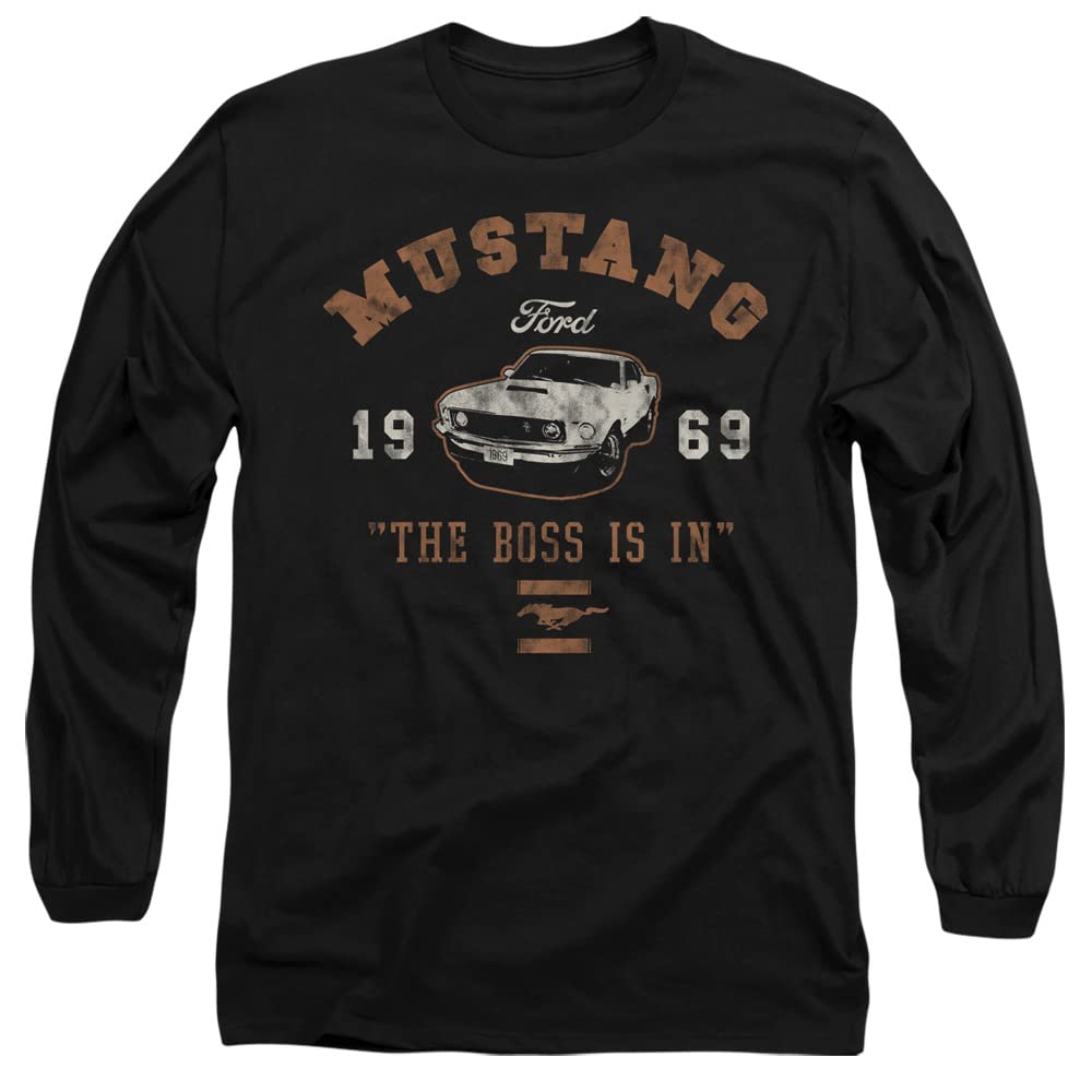 Popfunk Classic Ford Mustang The Boss is in Unisex Adult Long-Sleeve T Shirt, Black,Medium