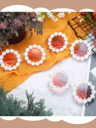 8 Pairs Daisy Sunglasses Disco Festival Sunglasses Fun Flower Sunglasses for Women Retro Floral Round Shape Sunglasses (Multi Colors)