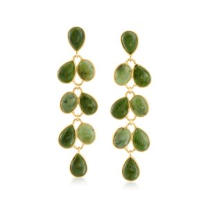 Ross-Simons Nephrite Jade Chandelier Earrings in 18kt Gold Over Sterling