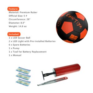 OMOTIYA LED Light Up Soccer Ball Games Toys - Glow in The Dark Soccer Balls Size 5 - Sports Gear Soccer Gifts for Boys & Girls 8-12+ Year Old - Kids, Teens Football Gift for 8 9 10 11 12 Year Old