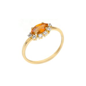 YoTreasure Healing Crystal Citrine & White Topaz 10kt Yellow Gold Evil Eye Ring