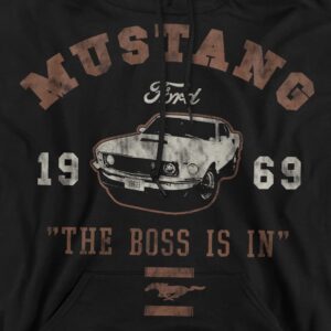 Popfunk Classic Ford Mustang The Boss Is In Unisex Adult Pull-Over Hoodie, Black,Medium