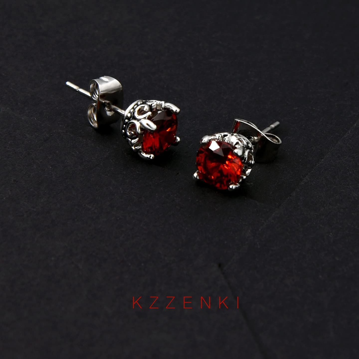 KZZENKI Red Earrings 6mm Black and Red Stud Earrings for Women Vintage Crown Red Jewelry Goth Earrings