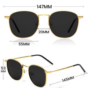 Veda Tinda Vision Sunglasses Women and Men Trendy Retro Square Black TAC Gold Frame Polarized UV400 Protection C09S01