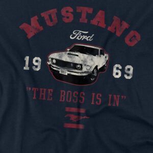 Popfunk Classic Ford Mustang The Boss is in Unisex Adult T Shirt, Navy, Small