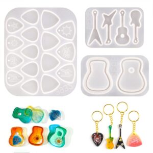 3pcs guitar pick resin molds guitar triangle plectrum silicone molds for resin casting guitar pick case mold guitar pendant epoxy molds for musical accessories keychain