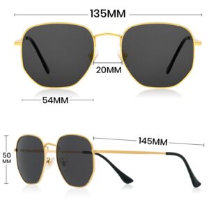 Veda Tinda Vision Hexagon Sunglasses for Women Men Trendy Black Retro Polygon Polarized TAC Lens Metal Frame UV400 Polarized Protection With Eyeglasses Chain C05S01