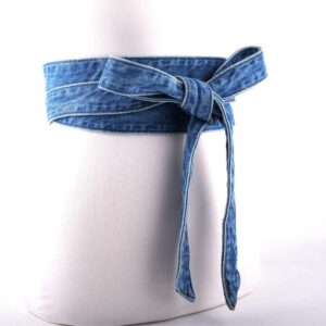 Aecibzo Women's Denim Wide Waist Belt Self Tie Wrap Around Obi Waist Band Cinch Boho Belt (As Photo)