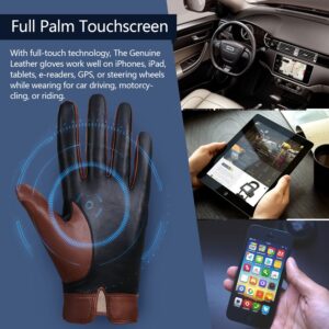 FIORETTO Mens Winter Genuine Leather Gloves Cashmere and Wool Lined Warm Touchscreen Leather Driving Gloves Cognac Large