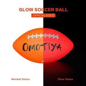 OMOTIYA LED Glow in The Dark Football, Light Up Football, Official Size 6 Football for Kids, Juniors with Pre-Installed Batteries, Pump, Orange