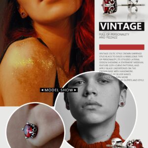 KZZENKI Red Earrings 6mm Black and Red Stud Earrings for Women Vintage Crown Red Jewelry Goth Earrings