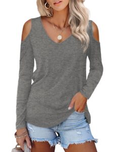 amoretu womens cold shoulder tops long sleeve basic layer stretchy shirts(grey,xl)