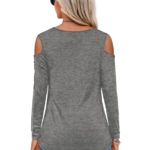 Amoretu Womens Cold Shoulder Tops Long Sleeve Basic Layer Stretchy Shirts(Grey,XL)