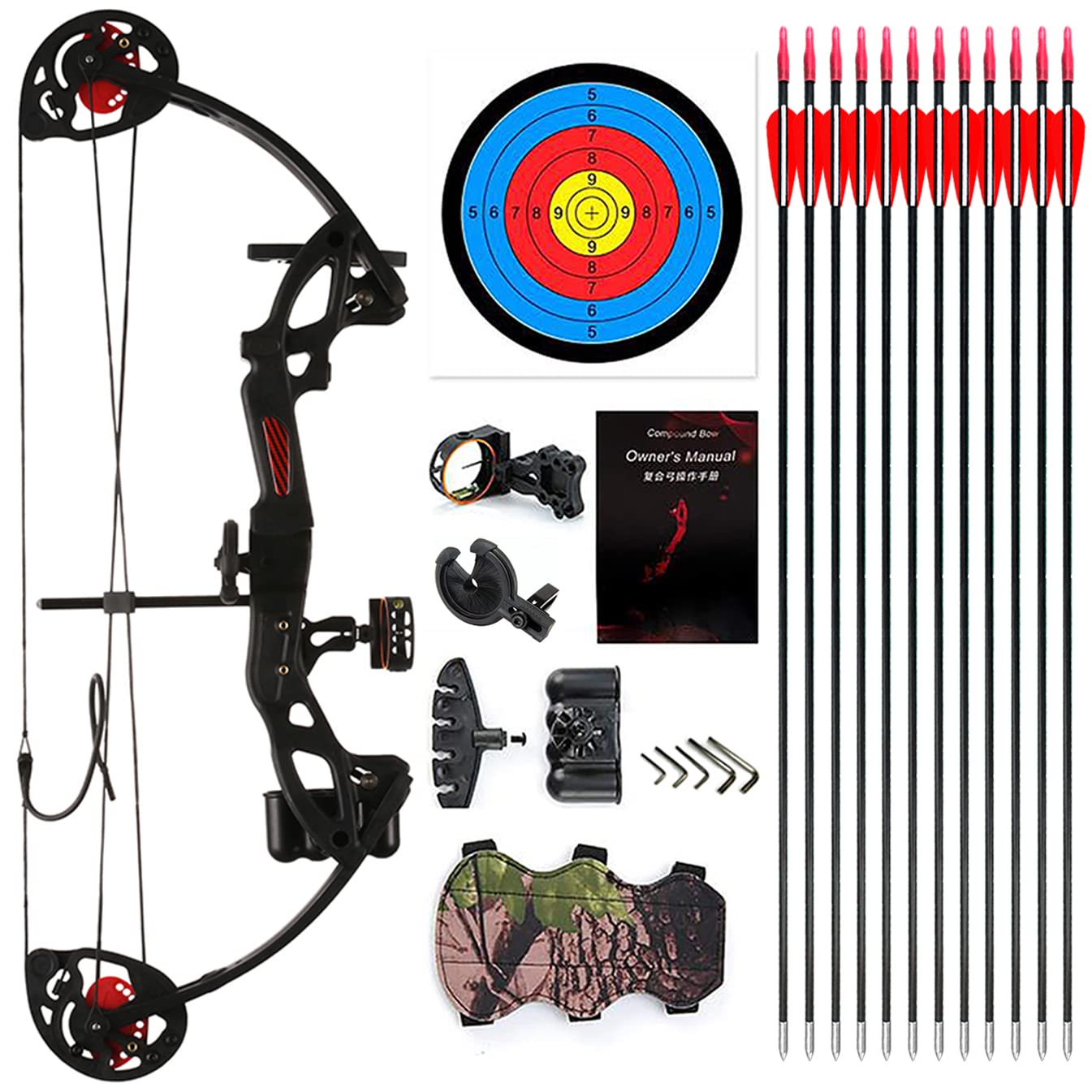 Lanneret Compound Bow and Archery Sets - Right Hand Archery Compound Bows 15-29 lbs Draw Weight Adjustable for Youth and Beginners，Hunting Bow Kit for Beginner