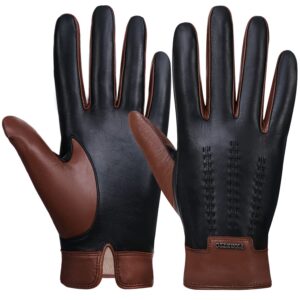 fioretto mens winter genuine leather gloves cashmere and wool lined warm touchscreen leather driving gloves cognac large