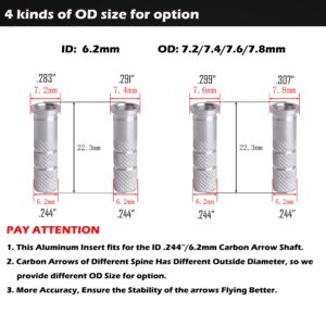 SHARROW Archery Aluminum Inserts .244 for Archery Carbon Arrows Shaft ID 6.2mm Arrow Insert Base Aluminum Point Insert with Storage Box for Archery Arrows Accessories 30/50pcs (OD 7.6mm, 30)