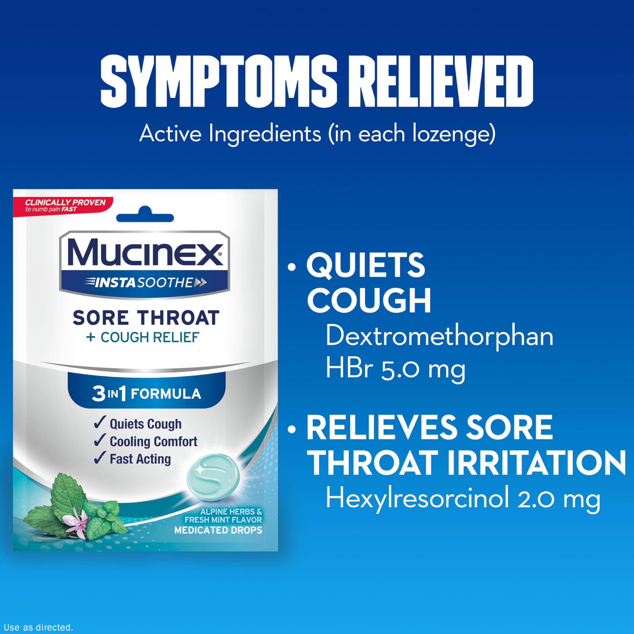 Mucinex InstaSoothe Sore Throat + Cough Relief Alpine Herbs & Mint Flavor, Fast Acting, Cooling Comfort, Powerful Sore Throat Oral Pain Reliever, 40 Medicated Drops (40 Count (Pack of 5))