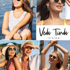 Veda Tinda Vision Sunglasses Women and Men Trendy Retro Square Black TAC Gold Frame Polarized UV400 Protection C09S01