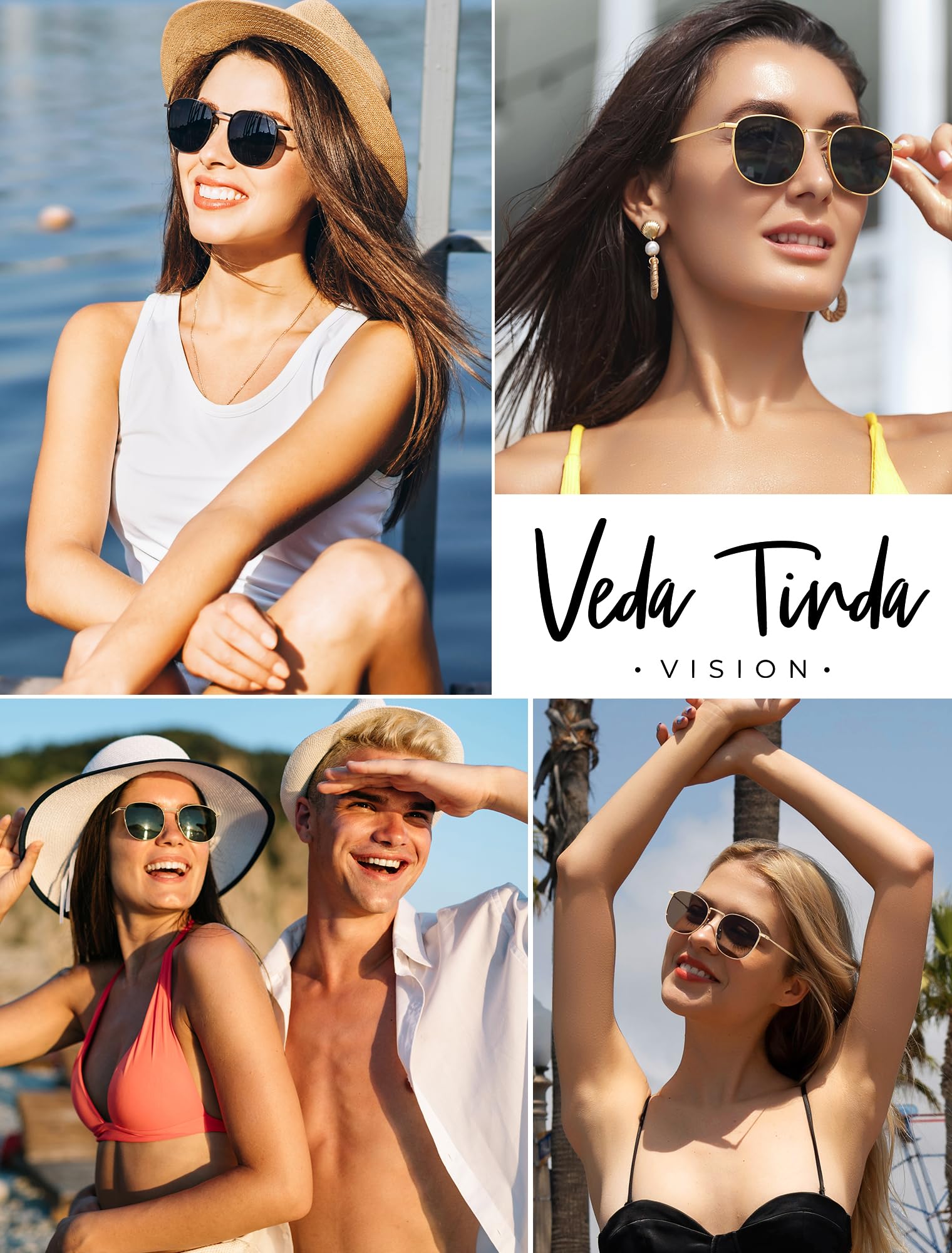 Veda Tinda Vision Sunglasses Women and Men Trendy Retro Square Black TAC Gold Frame Polarized UV400 Protection C09S01