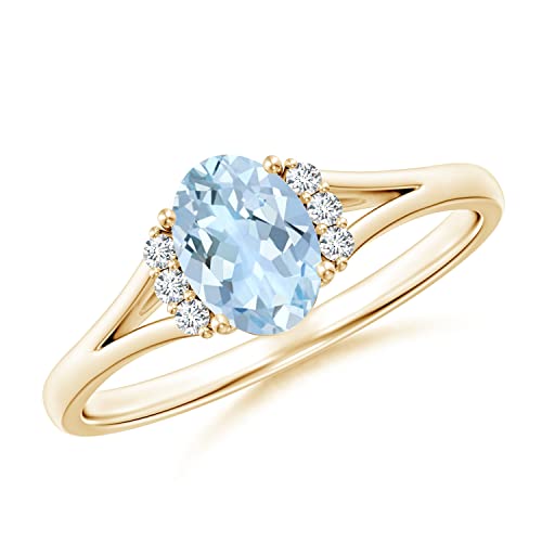 CARILLON 1.10 Ctw Oval Aquamarine Gemstone 925 Sterling Silver Women Cluster Engagement Ring (Yellow Plated, 8.5)